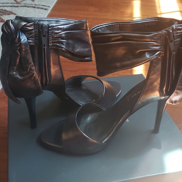 Dark Silver/Pewter High Heel Open Toe Sandals - Picture 9 of 13